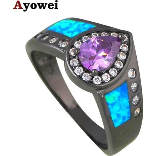 Purple Zirconia Rings for teen girls Blue Fire Opal Silver Stamped Anniversary Fashion Jewelry Rings USA Size #6#7#8#9 OR806A