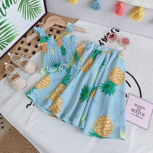 FOCUSNORM 2-7Y Summer Holiday Kids Girls Clothes Sets Pineapple Print Sleeveless Strapless Tops Skirts