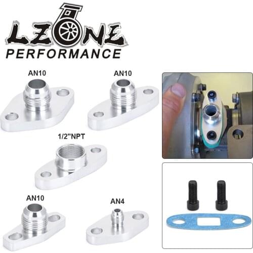 LZONE - Turbo Oil Return/Drain Flange Adapter Female male AN4 AN10 1/2NPT for T25 T28 T30T3/T4 GT28-GT55 1JZ 2JZ GTE