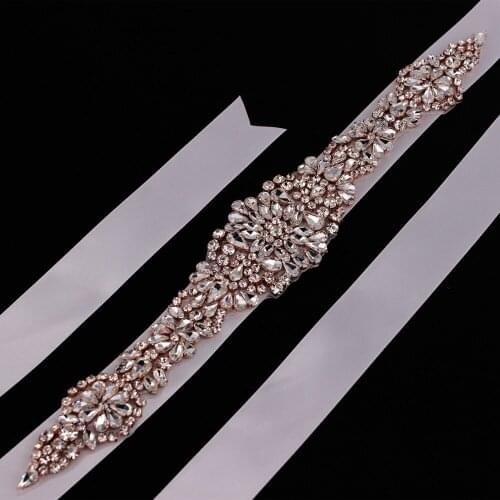 Fancy Rose Gold Crystal Wedding Belts Satin Rhinestone Wedding Dress Belt Brilliant Wedding Accessories Bridal Ribbon Sash Belt