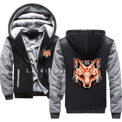 Winter mens Hoodies Sleeve Hoodie Kitsune Fox - Japan Animal Print Sweatshirt cool men Hoody Sudaderas student clothing