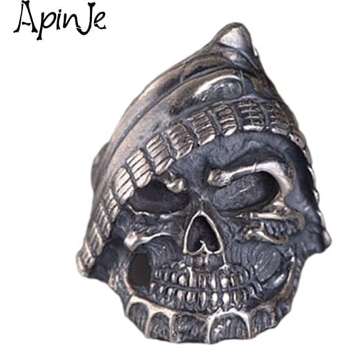 Apinje S925 Sterling Silver Skull Ring for Men Pirate Punk Ring Biker Men Jewelry