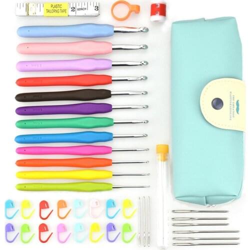 Bag Crochet Hooks Set Sewing Tool Kits Soft Handle 12pcs Ergonomic Grip Set Tool Home Use Sewing Aluminum Yarn Knitting Needles