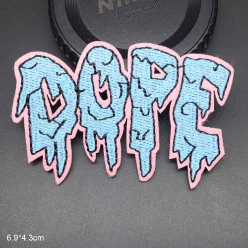 Blue Words Dope Iron On Full Embroidered Clothes Patches For Clothing Stickers Garment Wholesale