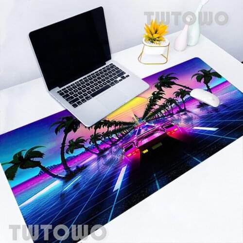Neon Retrowave Synthwave Sports Car Keyboard Pad MousePads Desktop Mouse Pad MousePad Natural Rubber Soft HD Custom PC Desk Pad