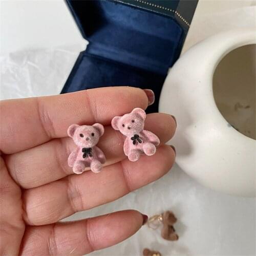 New Korean Bow Plush Earrings Fashion Cute Flocking Bear Ear Studs Girls Statement Exquisite Earrings Fashion Jewelry Party