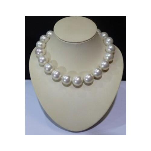 Tremendous Big Sweater chain Golden White 14MM AAA ROUND SOUTH SEA GENUINE PEARL NECKLACE round Silver jewelry women Wonderful