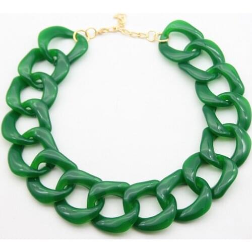 Vintage Long Chain Collar Necklace Big Resin Green Chunky Chain Necklace For Women Fashion Necklaces Jewelry Pendants Bijoux