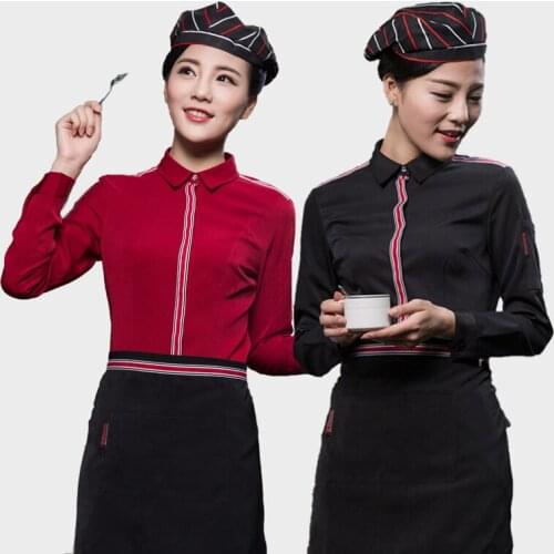 Hotel workers fall and winter clothes female fast - food restaurants coffee waiters restaurant workers overalls long - sleeved