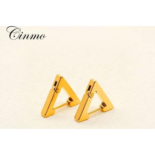 Cinmo Stainless Steel Piercing Earrings Triangle Gold Color Gothic Punk Stud Earrings For Men Women Wholesale Hip Hop Jewelry