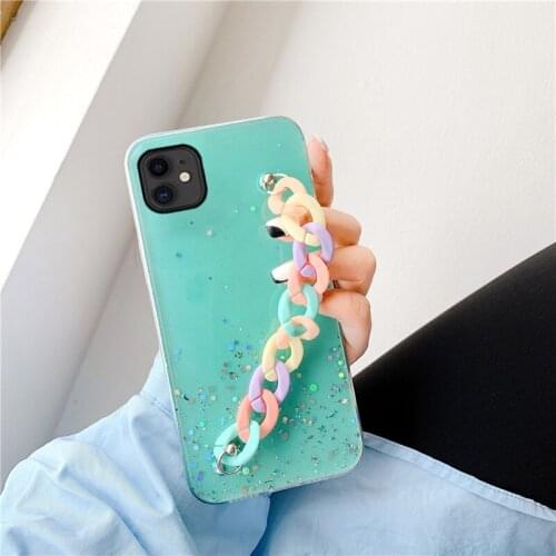 Luxury Bling Glitter Wristband Silicone Phone Case For iPhone 13 12 11 Pro XS Max SE XR X 8 7 Plus Ultra-thin Cute Lanyard Cover