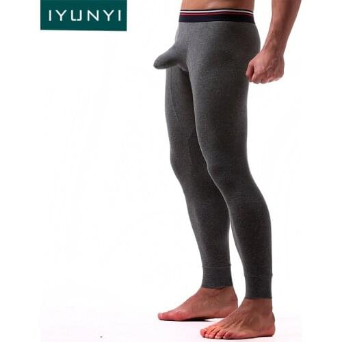 IYUNYI Men Thermal Underwear Pants High Quality Big Pouch Boxer Underwear Long Johns Men Cotton Thermal Underwear Leggings Pants