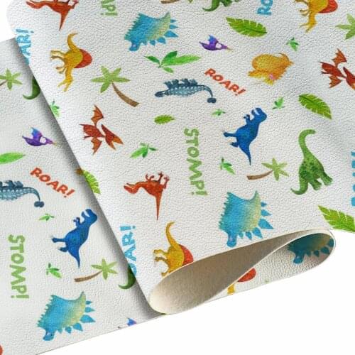 Dinosaur Cartoon Print Pattern Synthetic Leather Fabric 22X30cm Printed Artificial Leather Sheet, for DIY Bows Earrings Making
