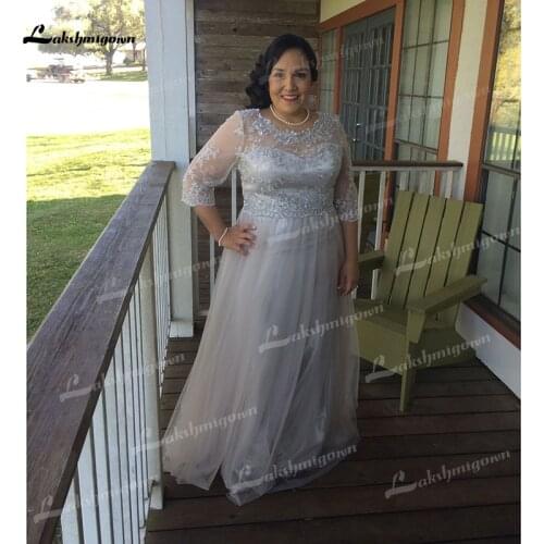 Three Quarter A Line Lace Tulle Long Plus Size Mother Of The Bride Dresses Wedding Party Guest Gown Dress robe mere de la mariee