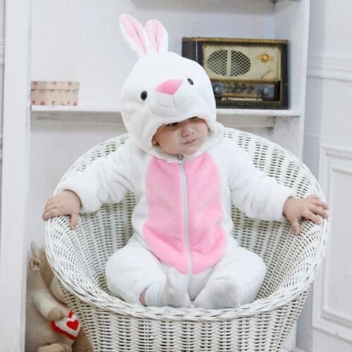 Umorden Baby White Rabbit Bunny Costume Kigurumi Cartoon Animal Rompers Infant Toddler Jumpsuit Flannel Halloween Fancy Dress
