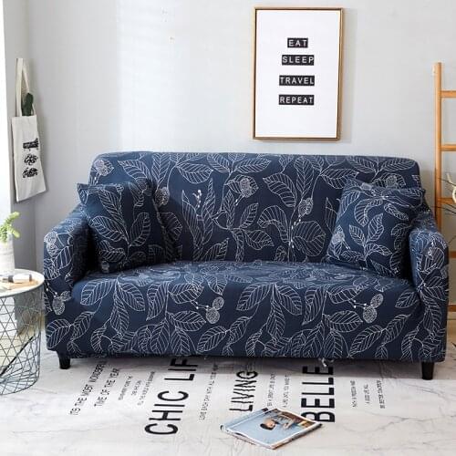 Knitted Printed Blue Leaf Sofa Cover Full Stretch Sofa Cover Full Cover Polyester Modern Minimalist Sofa Cover
