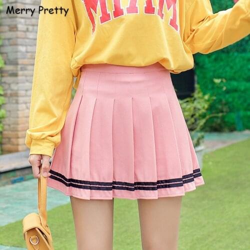 Merry Pretty Womens Striped Pleated Skirts Plus Size XS-2XL Skirts 2019 Sweet Girl Hight Waist Cute Mini Skirts School Skirts
