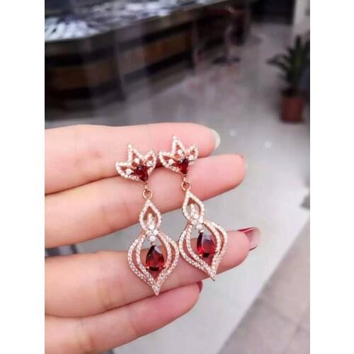 Natural red garnet stone drop earrings 925 silver Natural gemstone earring women personality water drop Earrings for party