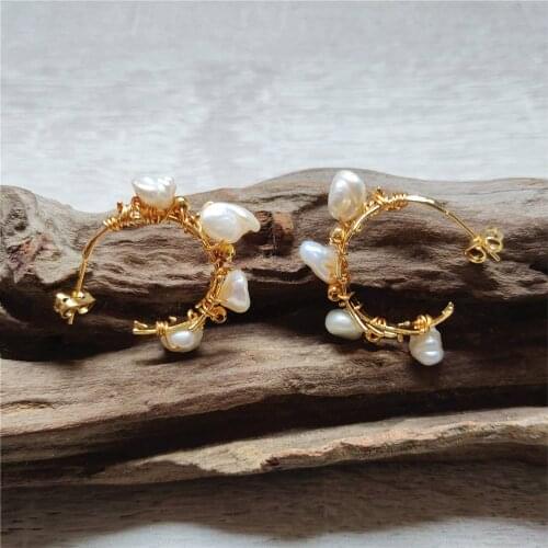 FUWO Designer Freshwater Pearls Earrings,Fashion Gold Tone Brass Beads Winded Earring Jewelry Gift For Women ER535