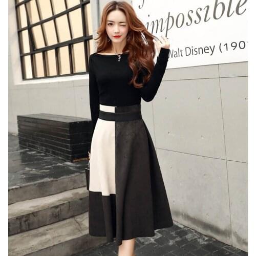 Women Suit Dress Autumn and Spring 2 Pieces Set Fashion Solid Color Long Sleeve Tops+Long Skirt Female Streetwear With Belt