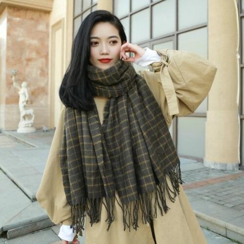 2020 winter womens long scarf, imitation cashmere color matching plaid, fringed scarf thick warm, tippet for women, scarves