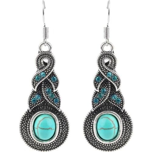 1 Pair Women Vintage Turquoise Crystal Bead Ear Hook Dangle Earrings Jewelry Fit For Parties For Girls Women As A Gift
