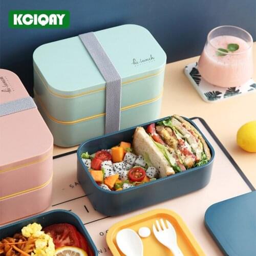 1600ML Nordic Style Lunchbox Double Layer Bento Box Food Grade Healthy Material Microwave Food Storage Container With Spoon Fork