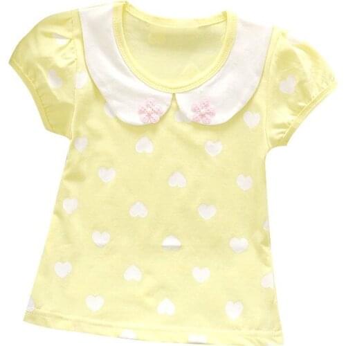 2021 Baby Girls T-Shirt 1-4T Summer Kids Baby Girl Heart Print Pattern T-shirt Children Casual Blouse Short Sleeve Top
