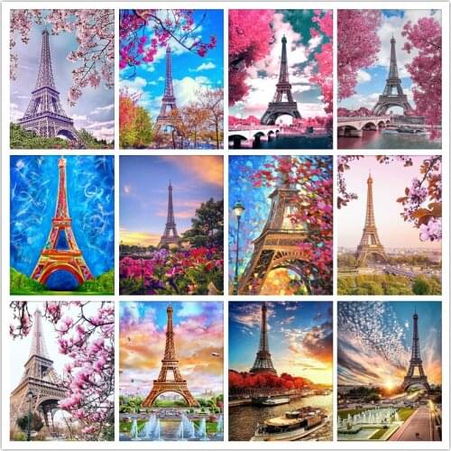 DIY Diamond Painting Paris Eiffel Tower Scenery 5D Diamond Embroidery Picture Rhinestone Cross Stitch Craft Kit Home Decoration