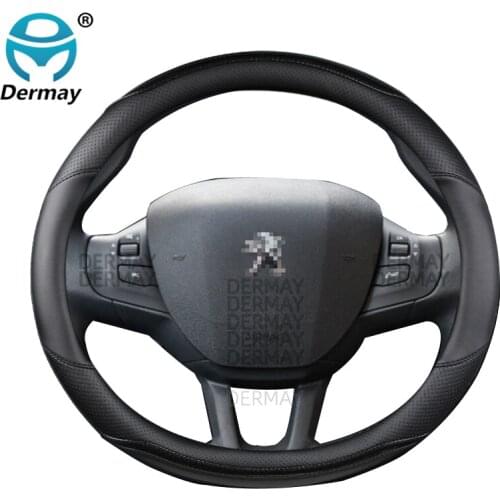 For Peugeot 2008 2013~2018 year Car Steering Wheel Cover Carbon Fibre + PU Leather Auto Accessories interior Coche