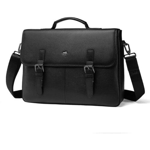 Bison Denim Black Genuine Leather Satchel Bag Men Messenger Bags 15 inch laptop Briefcase Vintage Business Cowhide Shoulder Bags