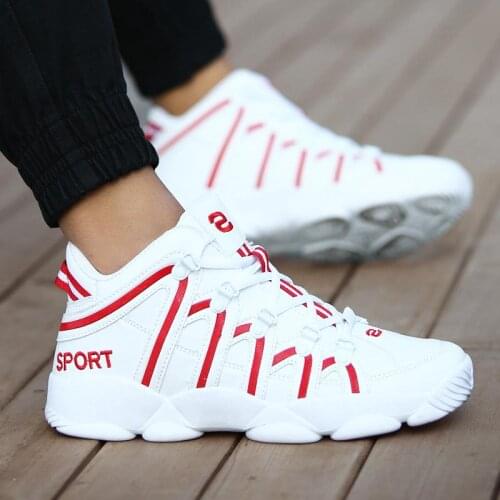 Big Size PU Leather Sport Shoes Male Sneakers White Man Running Shoes Men Sports Man Shoes Jogging Red Trainers Basket GME-0076