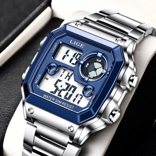 2021 LIGE New Fashion Electronic Watch Men Sport Waterproof Date Alarm Wristwatch Mens Watches Top Brand Luxury Chronograph+Box