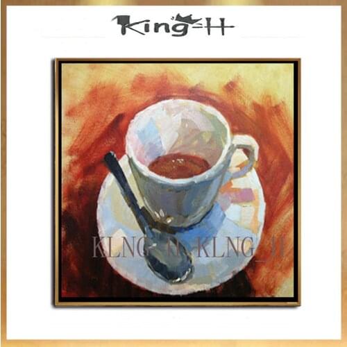 Decoración de pared especial impresión pintada A mano una taza de pintura al óleo de Cappuccino en lienzo pintura al óleo de caf