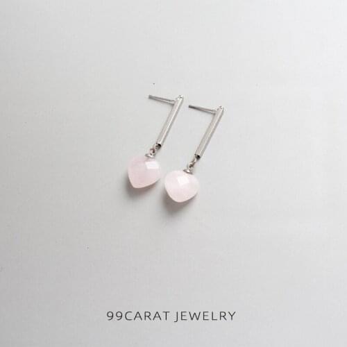 Nine nine carat 2 simple fresh Girl Pink Crystal Stone Pendant Heart Earrings Earrings (SC)