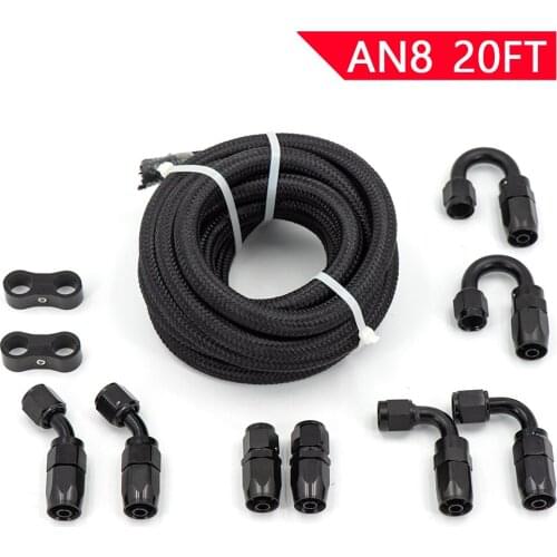 8AN AN8 Oil Fuel Fittings Hose End 0+45+90+180 Degree Oil Adaptor Kit AN8 Braided Oil Fuel Hose Line 3M Black With Clamps