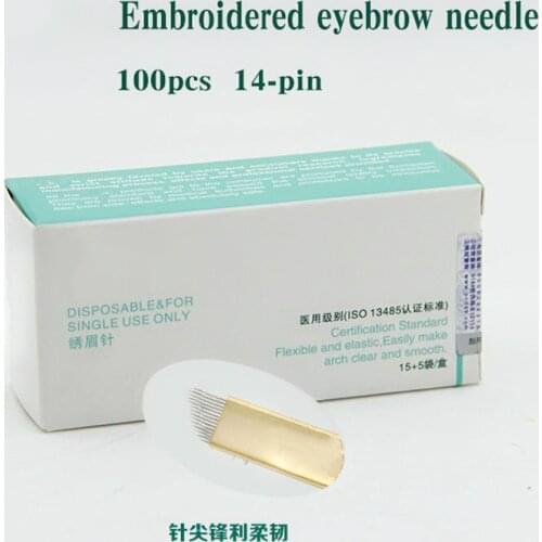 100 pcs 14 Pin Permanent Makeup Eyebrow Tatoo Blade Microblading Needles For 3D Embroidery Manual Tattoo Pen