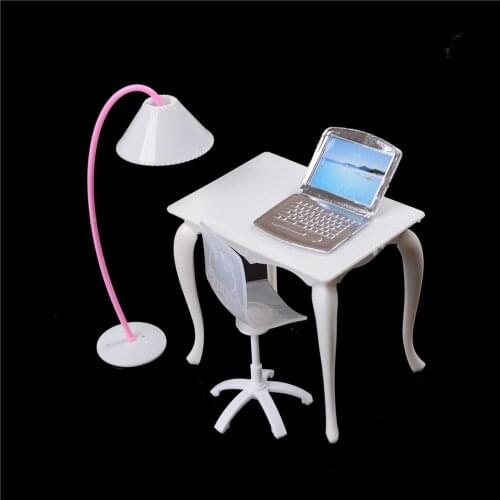 Dollhouse Miniature doll furniture Chair & Study Desk/Computer PC Table With Lamp Children Toy girl play house