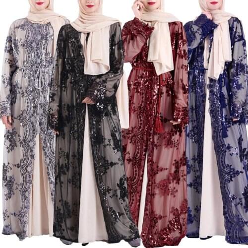 70% Hot Sell Women Embroidered Sequins Muslims Dress Abaya Islamics Jilbab Cardigan Long Robe