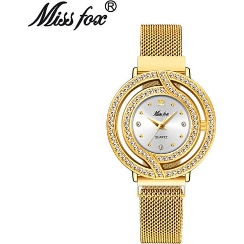 MISSFOX Women Watch Magnetic Luxury Brand Waterproof Diamond Quartz Ladies Watch Hollow Blue Quartz Elegant Gold Wrist Watch