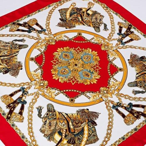 Fashion Imitated Silk Scarves Luxury Brand Chain Print Satin Square Head Scarf Women Good Quality Large Satin Shawl Hijab