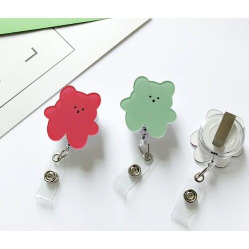 Cartoon Bear Retractable Flower Badge Reel Nurse Doctor Student Exhibition ID Card Badge Holder Clip School Office Accessories