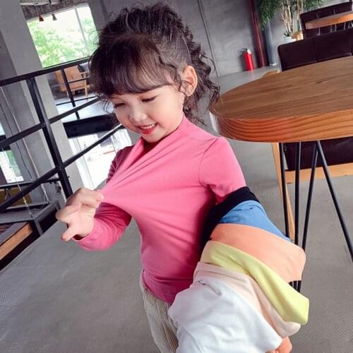 2021 Spring Autumn Girls Soft Elastic Long Sleeve T-shirt Baby Kids Children Casual Tee