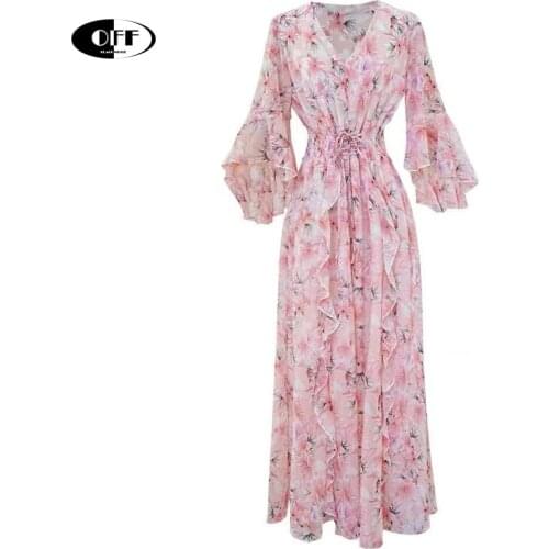 Fashion Korean Chic Flared Sleeves Elegant Midi Dresses for women summer autumn v-neck traf floral boho holiday lady dress femme