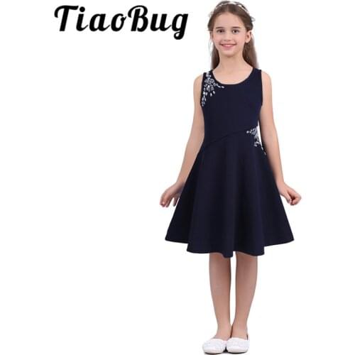 Tiaobug Flower Girls Dresses Sleeveless Rhinestones Embellished Childrens Clothing Party Princess Kids First Communion Dresses