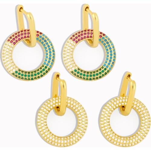 FLOLA Multicolor Round Circle Drop Earrings Gold Stone Geometric Dangle Earrings Cubic Zirconia Statement Jewelry Gifts ersu94