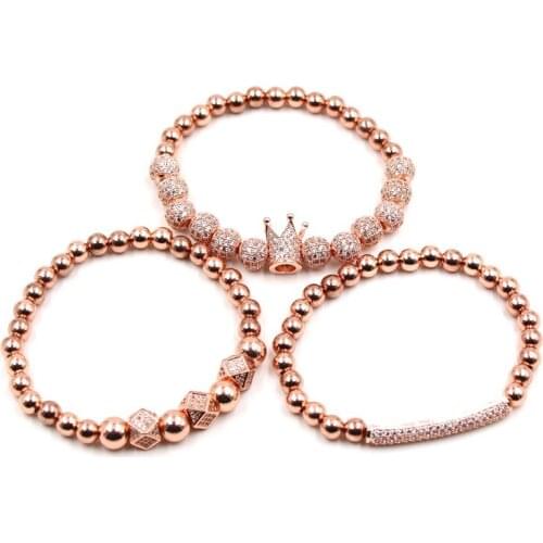 Luxury Gold Copper Bead Bracelet Bangle Miniature Zircon Crown Ball 3 PCS/Set Bracelets for Women 2019 Fashion Jewelry Gift