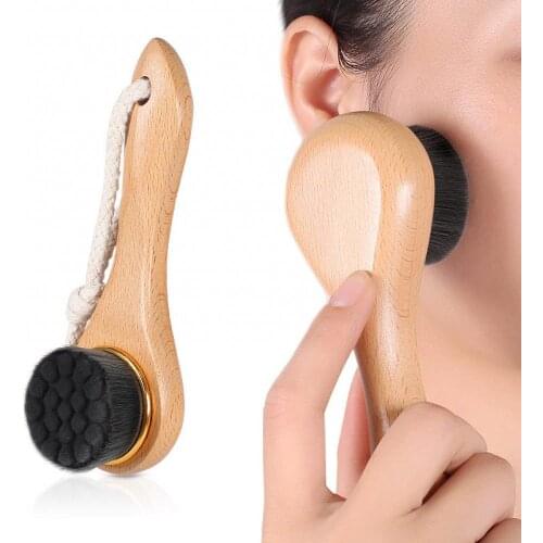 Wooden Long Handle Facial Cleansing Brush Soft Face Washing Massage Reusable Facial Scrubber Brush for Home