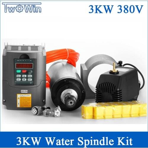 3kw Water Cooled Spindle 3KW Spindle Motor 380v 3kw Frequency Inverter VFD ER20 Lathe Chuck 100mm Spindle Clamp 2.5m Pump Pipe