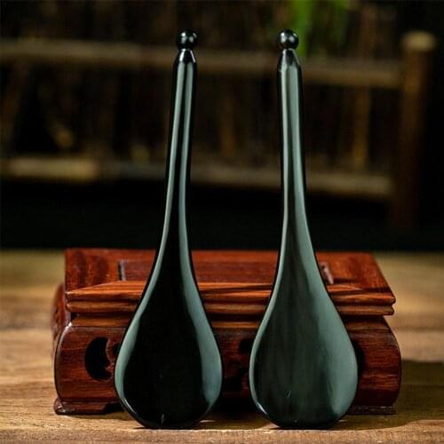 Natural Black Horn Gouache Scraper Eye Meridian Acupuncture Stick Face lifting Slimming Gua Sha SPA Beauty Massage Tool